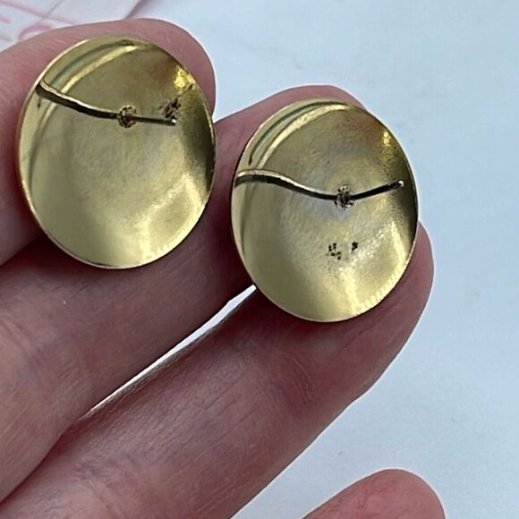 Vintage splatter abstract enamel round metal earrings - Picture 4 of 5